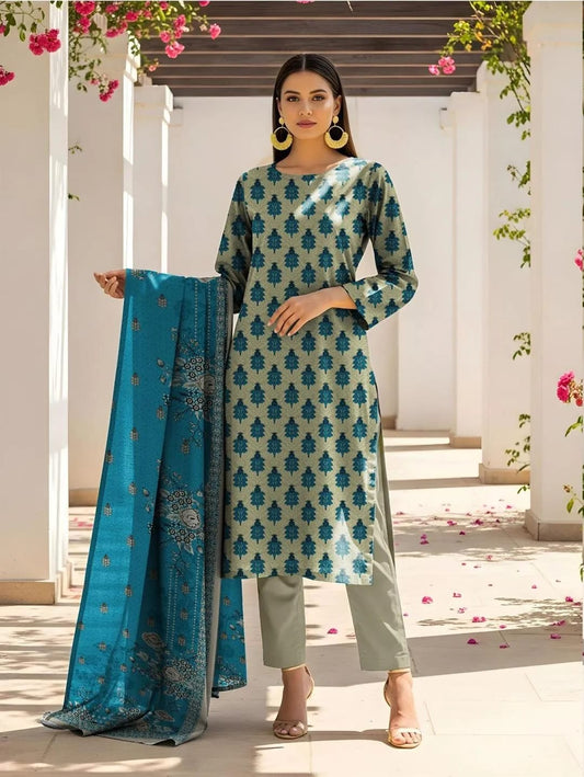 Blue Printed Lawn 3-Piece Women's Suit Set