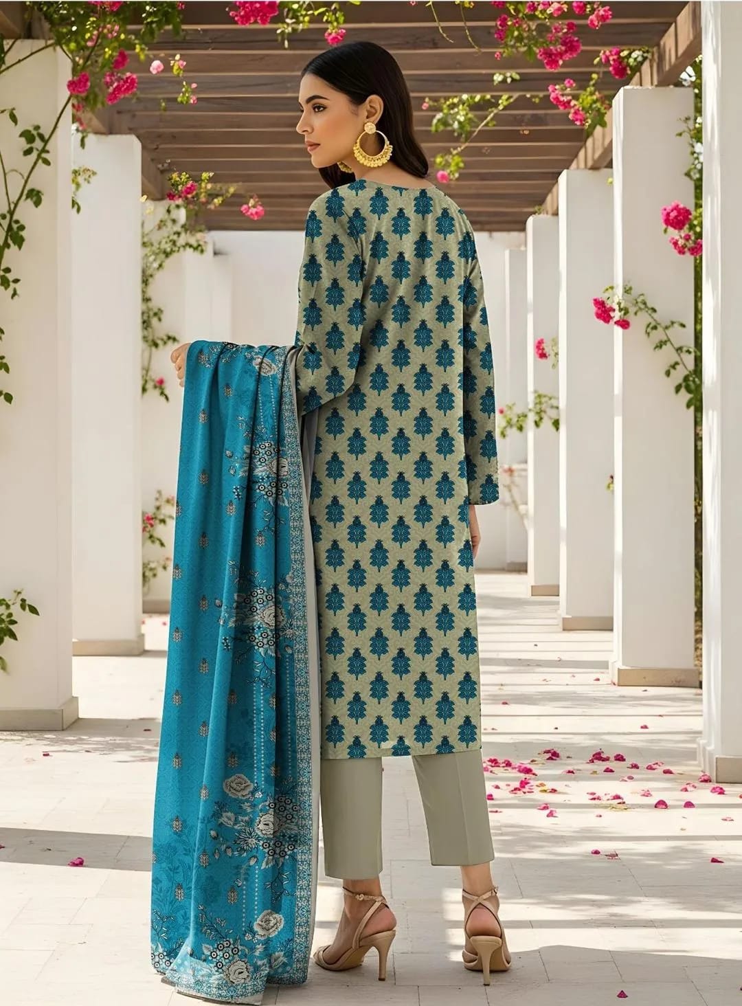 Blue Printed Lawn 3-Piece Women's Suit Set