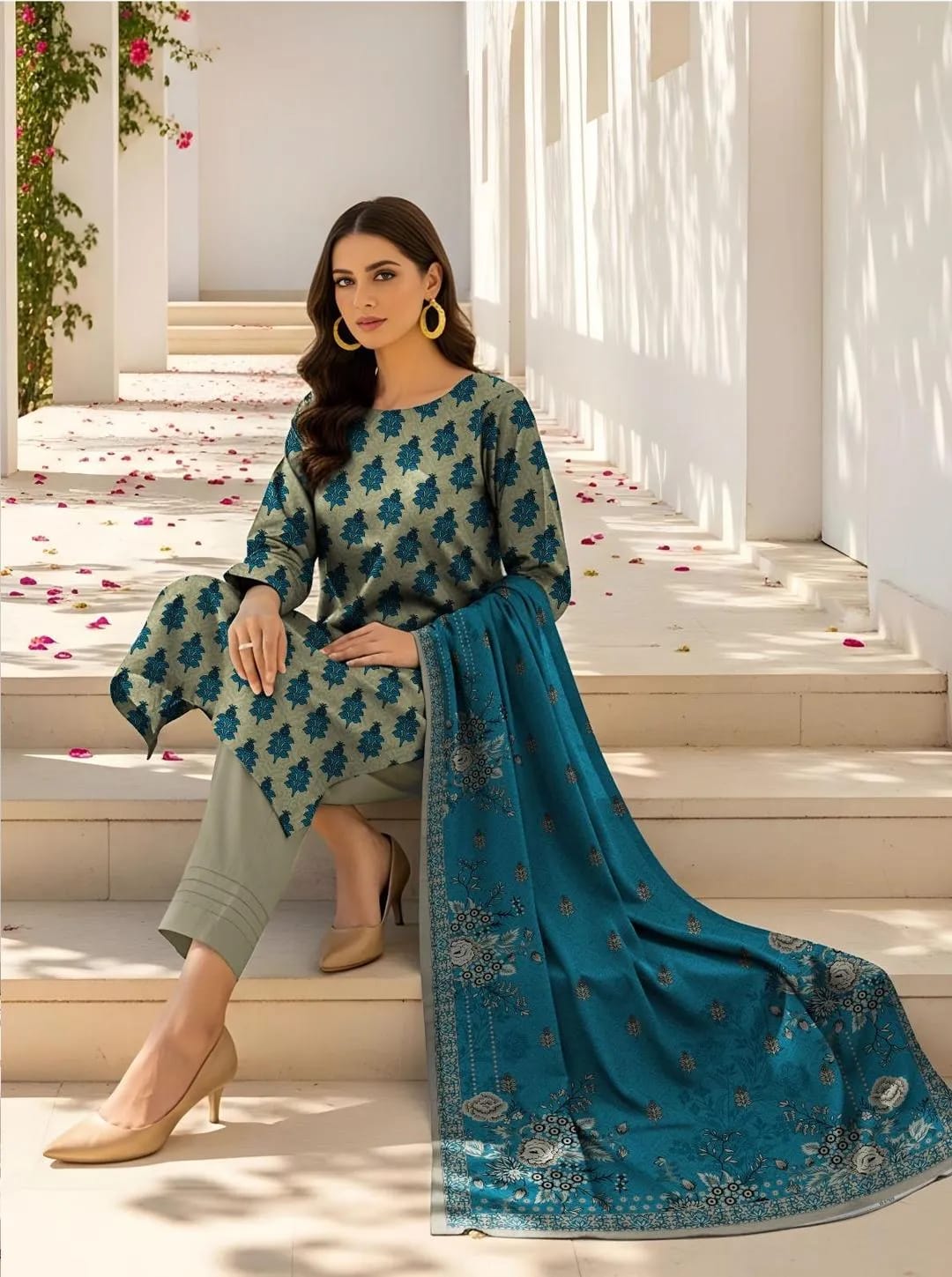 Blue Printed Lawn 3-Piece Women's Suit Set