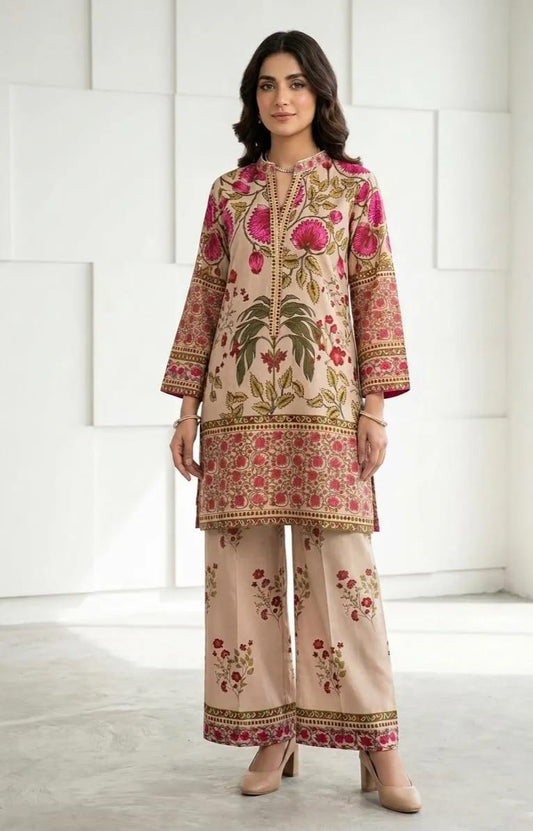 Multicolor Printed Arabic Lawn 2-Piece Set For Women